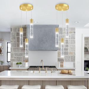3-Lights Pendant Lights Modern LED Kitchen Island Light Bubble Pendant Light Pendant Lighting for Kitchen Island Dining Room Ceiling Hanging Lights Bedroom Mini Pendent Spot Lights (Gold)