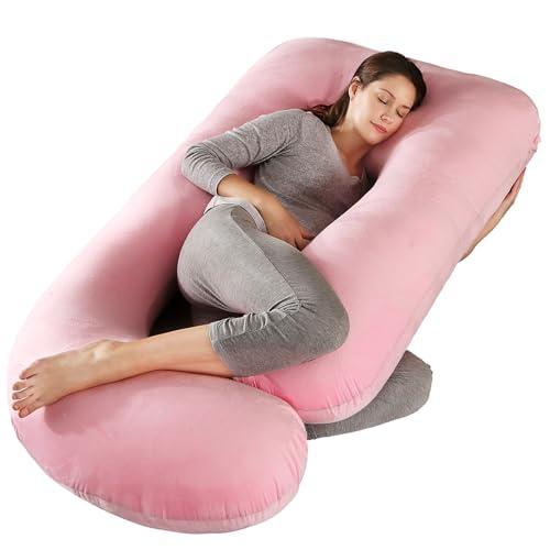BATTOP Pregnancy Pillows for Sleeping- U Shaped Full Body Maternity Pillow, Pregnancy Pillow for Side Sleepers with Removable Cover, Supports Back, Hips, Belly & Legs (Pale Pink)