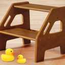 Harwaya Wooden Toddler Step Stool for Bathroom Sink, Dark Wood Kids Toilet 2 Step Stool for Toddlers Potty Training, Baby Child Stepping Stools with Handles for Bedroom Kitchen Counter (Walnut Brown)
