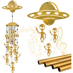 Alien Wind Chimes for Outside, Extraterrestrial UFO Windchimes Decor, Metal Saucerman Bell, UFOs & Aliens Wind Chime Yard Garden Decor Outdoor, Men/Women/Memorial/Housewarming/Birthday/Festival Gifts