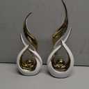 2 PCS White Gold Ceramic Statues For Home Decor Accents, Modern Abstract Art Sculptures, Elegant Tabletop Decorative Objects For Dining Room, Entryway, Tv Stand, Mantel, Coffee Table Centerpieces