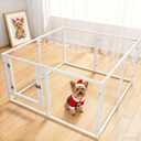 Clear Acrylic Dog Playpen with Door,Puppy Fence Indoors H:24" 8-Panel can be DIY Expanded + Splicing Height Design for Puppies/Small Dogs,White Dog Enclosure (Metal + Acrylic Material)