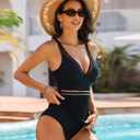 Blooming Jelly Women One Piece Swim Dress Tummy Control Swimsuits Slimming Mesh Sheer Sarong Wraps Bathing Suit (Black, L)