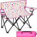 Folding Double Lawn and Camping Chair Gift for Birthday Portable 2 Person Love Seat Camp Chair with Cup Holder Outdoor Foldable Beach Chair for Beach Travel Picnic Sports(Polka Dot)