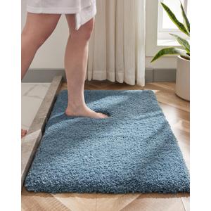 Small Bathroom Rug 17x24 Non Slip Blue Fluffy Bath Mat for Bathroom Floor Washable Plush Luxury Bath Rug for Tub Soft Shaggy Absorbent Shower Mat