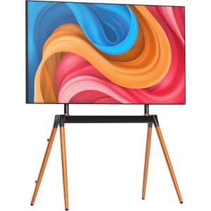 Easel TV Stand for 32-86 Inch LCD LED Flat or Curved Screen up to 132 lbs, Height Adjustable Tripod TV Floor Stand with Wood Legs and Cable Ties (4 legs)