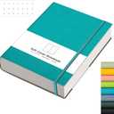 AHGXG Bullet Dotted Journal - 320 Pages Dot Grid Notebook B5 Large Journal, 7.6'' X 10'', 100gsm Thick Dotted Paper, Leather Softcover, with Journal Stencils, Inner Pocket - Cyan