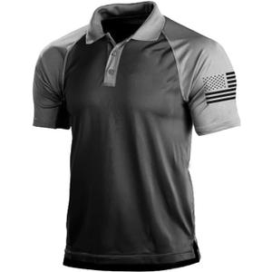 H HYFOL Short Sleeve Polo Shirts for Men Graphic Stretch Casual American Patriotic Raglan Golf Polos for Men (3X-Large, 8-dark Grey)