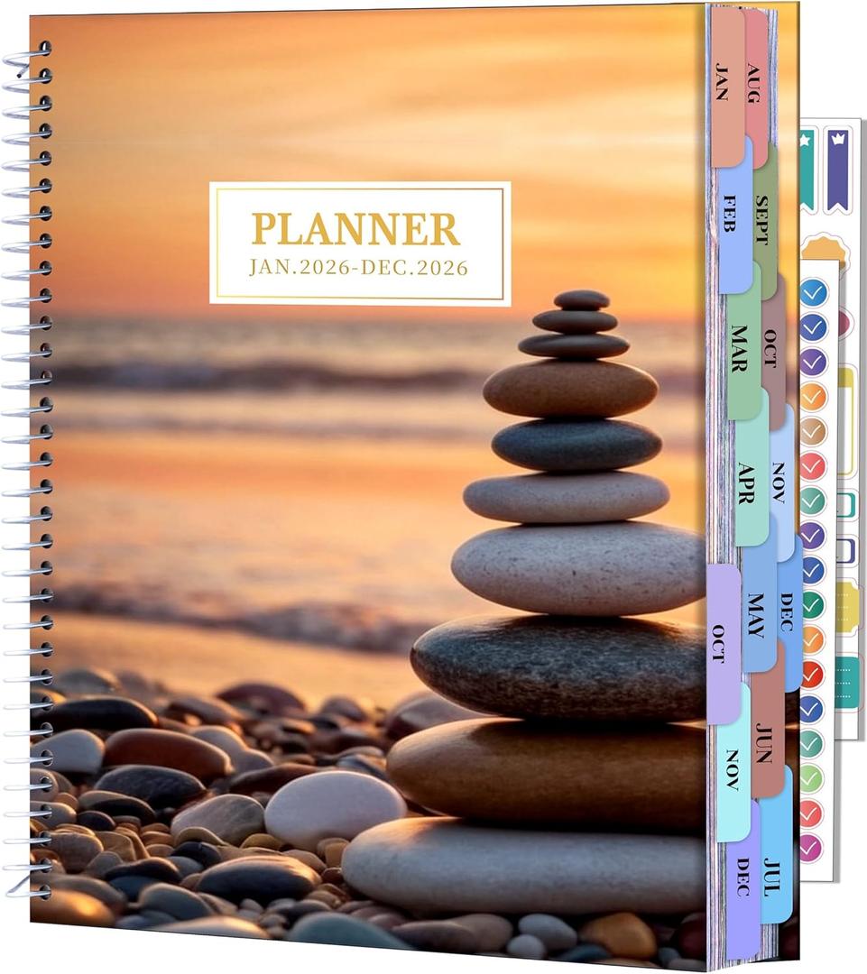 CAGIE 2026 planner Weekly and Monthly Jan 2026-Dec 2026 Hardcover Hourly Daily Planners for Women 26 Calendar Planner with Stickers Spiral Bound Yearly Agenda, 8.5 x 11 (2026 Horizons Last Kiss)