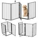 Metal Freestanding Dog Gate Outdoor4 Panels with Door, Extra Wide Foldable Pet Fence with Pet Monitor Adapter, 32'' Height Tall Dog Gate for Doorways, Stairs, Hallways, Yard, Indoor