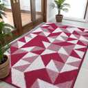 OLANLY Large Door Mat Indoor Entrance Washable 59x35, Odor-Free Low-Profile Front Back Geometric Doormat, Absorbent Resist Dirt Entry Carpet, Easy to Clean Sturdy Floor Mats for Entryway, Burgundy