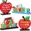 Teacher Appreciation Table Centerpieces Best Teacher Sign Table Decorations for Student to Teacher Home Decor Classrooms Desks Teaching Wooden Signs Topper (3 Pack)