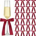 Jingmore 24 Pack Bows for Champagne Glasses Candle Holder 6.7 x 4 Inch Bow Drink Tags Wine Glass Candlestick Ribbon Self Adhesive Name Marker for Wedding Anniversary Party Gift Decor(Burgundy)