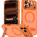 for iPhone 17 Pro Case with Stand, Compatible with MagSafe, Camera Lens Protector, Translucent Matte Slim Silicone Shockproof Magnetic Phone Cover, Orange
