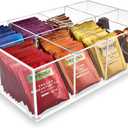 Acrylic Tea Bag Organizer - Clear Tea Storage Box, K Cup Coffee Pods Holder with 8 Compartments, Tea Station Organizer for Countertop, Modern Tea Display Stand