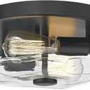 Flush Mount Ceiling Light with Clear Glass Shade, 2-Light Indoor Outdoor Farmhouse Lighting Flush Mount Lights for Kitchen Bedroom Porch Living Dining Room(Black)