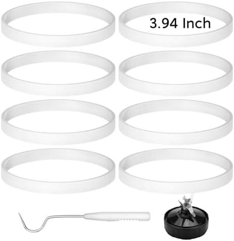 8 Packs Gasket Replacement Compatible With Ninja, 3.94 Inch Rubber White Seal Ring 7 Fins Blender Blade Replacement Part Compatible With Ninja BL456-30 BL480 BL682 BL640 CT680