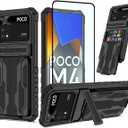 Phone Case for Xiaomi Poco M4 Pro 4G Case, MZB0B5VIN Case with Screen Protector, Wallet Detachable Credit Card Holder Built-in Stand Protective Phone Cover for Xiaomi Poco M4 Pro 4G Black