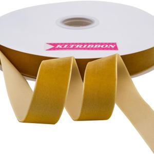 KLTRIBBON Nylon Velvet Ribbon Single Faced,1 Inch X 25Yards Spool (Gold)