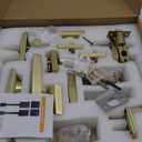 EHOMEWARE Double Front Door Handle Set, 1 Pack Satin Brass Square Door Lever, Exterior Door Knob & Deadbolt Combo, Door Lock Set for Front/Back/Office Doors, Heavy Duty Door Handle
