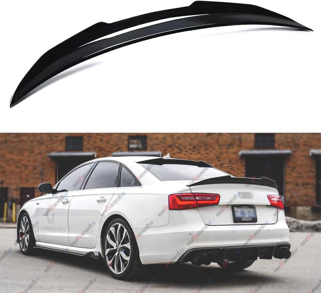 Rear Spoiler Compatible with 2012-2018 Audi A6 S6 C7, PSM Style PSM Style Duckbill Fits for 12-18 4-Door Sedan, Trunk Exterior High Kick Tail Deck Lid Wing Lip (Glossy Black)