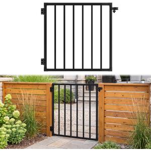 EEURAO 3ft.W x 42in.H Black Metal Fence Gate, Deck Gates Outdoor with Latch，Metal Garden Gate with Aama2604 Coat Finish Rust Resistant Finish for Yard, Patio, Deck and Outdoor Fence