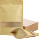 FireKylin 100 Pcs Resealable bags,7.1" x 10.2" Stand Up Paper Bags with Matte Window, Zipper Food Storage Bags for Packaging Products, Reusable, Sealable (Brown)