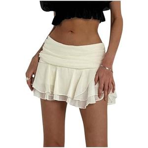 MakeMeChic Women's Cute Mini Skirt Tiered Layer Ruffle Sheer Flared Rave Party Going Out Skirts XS