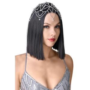 BABEYOND 1920s Crystal Cap Headpiece Rhinestone Head Chain Roaring 20s Great Gatsby Hair Accessories for Art Deco Party (Silver)