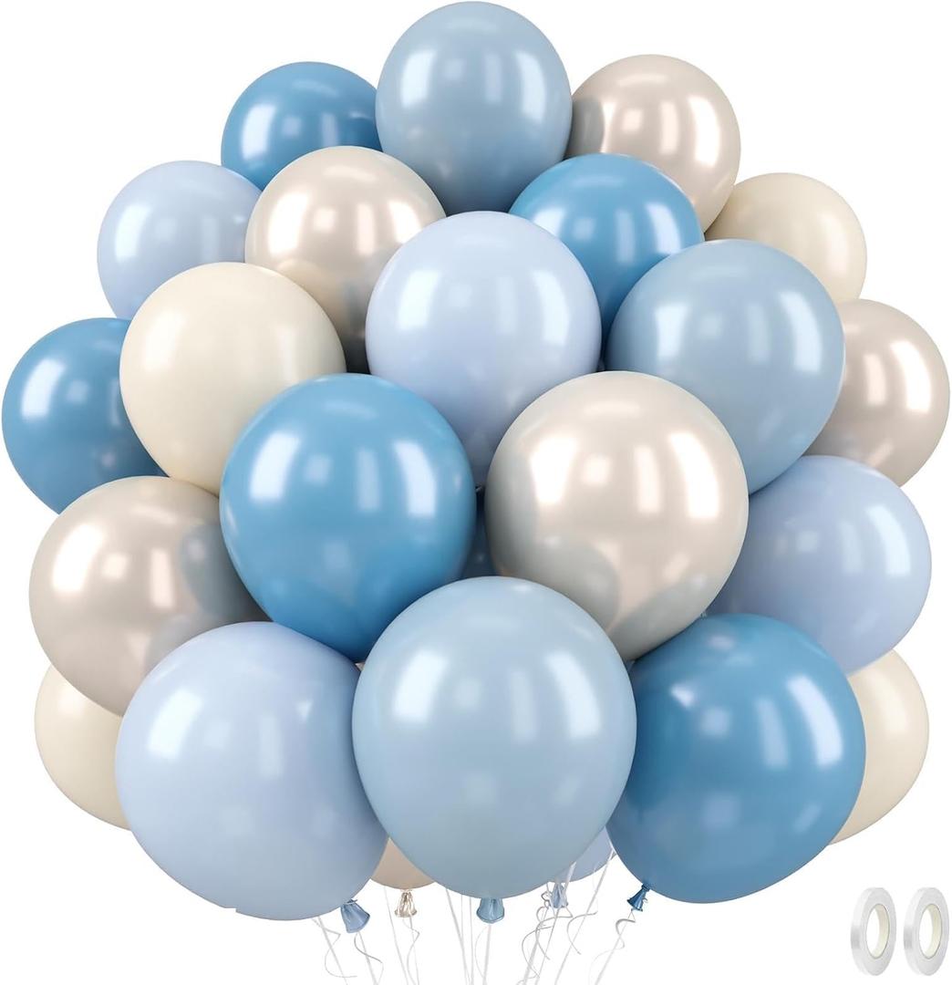 2 x 50 Pcs Dusty Blue Balloon, 12 Inches Pearl Sand White Light Blue Balloons, Apricot Latex Balloons for Kids Boys Birthday Party Wedding Baby Shower Gender Reveal Wedding Decorations