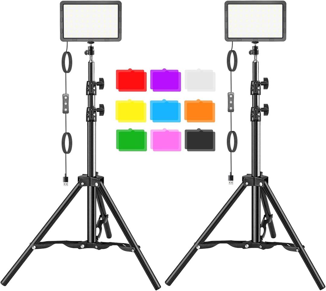 LED Video Light Kit 2Pcs, Hagibis Studio Lights 18 Color Filters for Photography Lighting with Adjustable Tripod Stand Streaming Lights for Photo Camera Recording Computer Zoom Stream TikTok YouTube