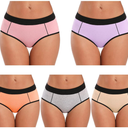 POKARLA Women's Cotton Stretch Underwear Ladies Mid-high Waisted Briefs Panties 5-Pack XL