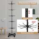 Retail Display Stand Store Display Rack 5 Tier Metal Spinning Display Stand Rack with Wheels Keychain Jewelry Stocking Hat Display Stand with Hooks for Malls, Showroom, Retail Store (Black)