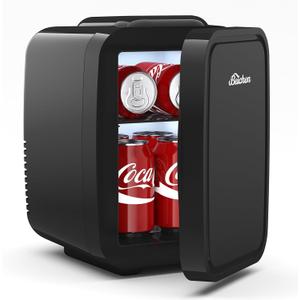 BEICHEN Mini Fridge, 4 Liter/6 Can Portable Refrigerator for Bedroom Office Dorm Car Fast Cooling, Low Noise, 100-125V AC/5-12V USB Small Compact Refrigerator for Skincare, Food, Drinks(Black)