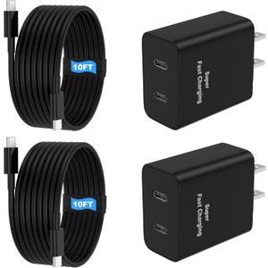 45W 2Pack Super Fast Charger USB C Dual Port Android Phone Charger Type C Fast Charging Block with 10FT Type-C Charger Cord for Samsung Galaxy S25/ S25 Ultra/ S25+/ S24 Ultra/ S24/ S24+/ S23/ S22/ S21/ S20