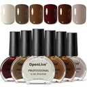 OpenLive 10ml Chocolate Brown Nail Polish Set 6 Colors Fall Winter Mocha Quick Dry Nail Polish Non Gel for Women Girls Gift