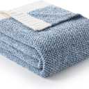 Snuggle Sac Blue Throw Blankets for Couch, Reversible Super Soft Warm Blankets Cozy Knit Blanket Fuzzy Plush Throws for Sofa, Bed, Gift, Heather Blue, 50 x 60 inches
