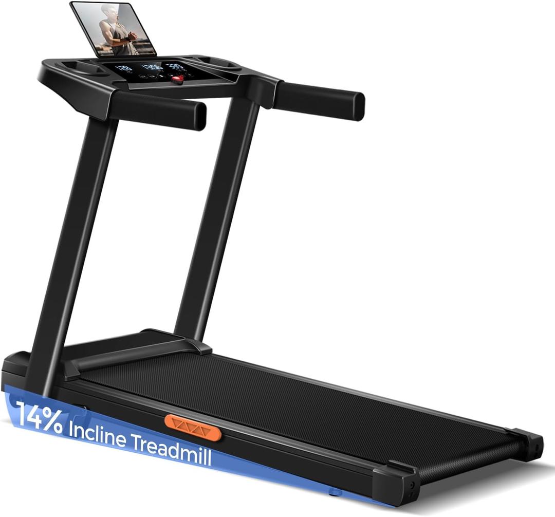 3-in-1 Treadmill with 14% Incline, Portable Treadmills for Home with Handle, Foldable Treadmills with 300 Lbs Weight Capacity, 3.0HP Quiet Walking Pad Treadmill, Three Touch Screen (Dark Black)