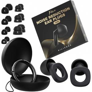 Fita+ Soft Ear Plugs for Sleeping, 7 Pairs XS/S/M/L, Reusable Noise Reduction Ear Plugs up to 33dB, Noise Cancelling for Work, Focus, Sleep - Black