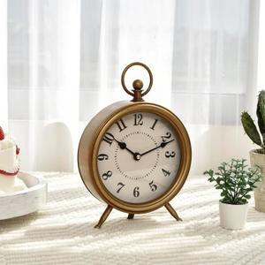 Vintage Table Clock on Stand, Decorative Desk and Shelf Clock Rustic Mantel Clock Non-Ticking, Metal Frame with Antique Gold Finish (10.5"H)