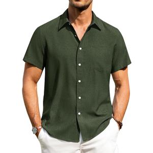 Alimens & Gentle Mens Linen Shirts Short Sleeve Button Down Shirts Wrinkle Free Casual Vacation Beach Summer Tops (Green, M)