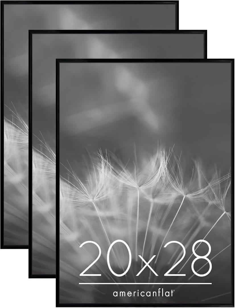 Americanflat 20x28 Picture Frame with Polished Front Cover - Set of 3 - Slide-In Photo Frame with Buildable Molding - Fusion Collection - Picture Frames for Wall Display - Black