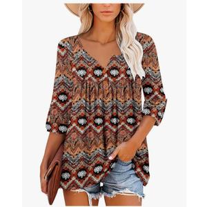 ROSELINLIN Womens Long Sleeve Tunic Tops Floral Fall Blouse Shirts.XL