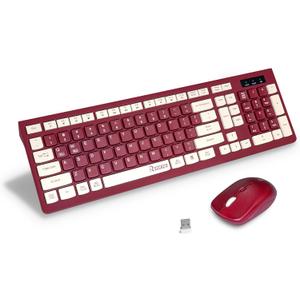 Wireless Keyboard and Mouse Combo, Reccazr 2.4G Full-Sized Keyboard and Mouse Cordless, 3 DPI Adjustable Mouse, Dual-System Keyboard for Computer/Laptop/Windows/Mac (Burgundy)