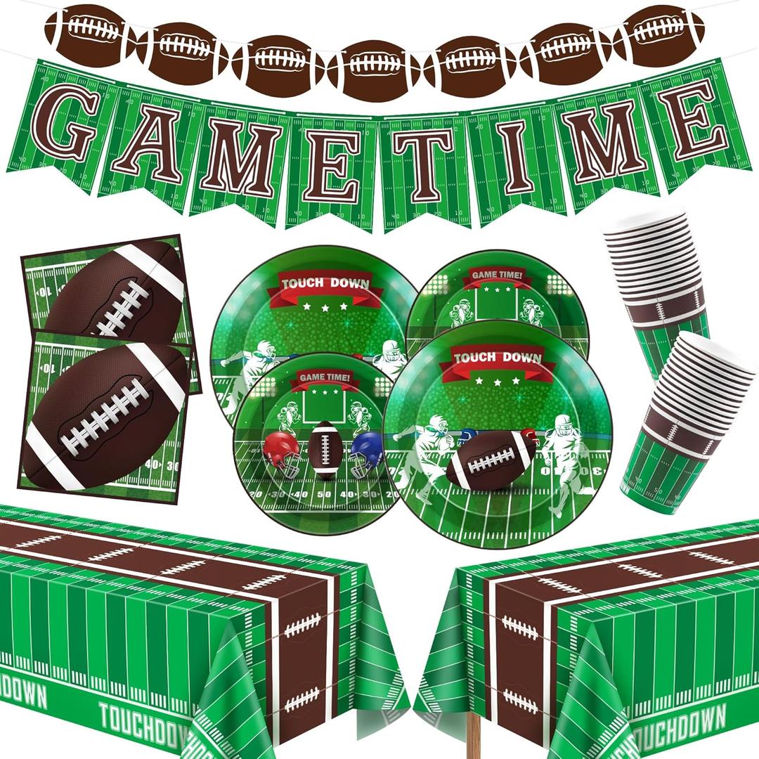 OHOME Football Party Decorations - Super Game Bowl Party Decorations 2026 - Serve 24 - Football Plates Tablecloth Napkins Cups Banner | Football Party Supplies Favors Accessories Birthday Decor
