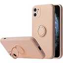 Case for iPhone 11 Silicone Liquid,Soft Gel Microfiber Lining Cushion Bumper for iPhone 11 with Ring Holder Kickstand Support Magnetic Case, Pink Sand