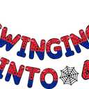 TaoBary Spider Theme 4th Birthday Banner, Pre-strung Swinging into 4 Banner, Ghost Spider 4th Birthday Decorations Party Supplies for Kids, Fourth Decor for 4 Year Old Boys Girls (Red and Blue)