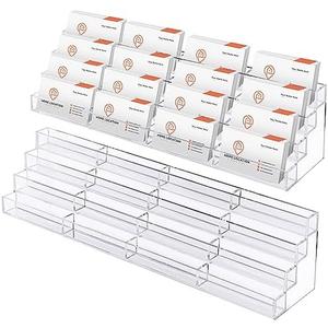 Hoteam Acrylic Business Card Holder for Desk Multiple 16 Slot 4 Tier Large Business Card Organizer Display Rack Clear Plastic Holder Stand for Home(2 Pcs)