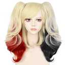JoneTing Blonde Cosplay Wig Red Ombre Black Synthetic Wig with Ponytails for Anime Cospaly Women Rubio Rojo Ombre Negro Short Wavy Wigs for Halloween Long Dress Up Wig for Cosplay Costume