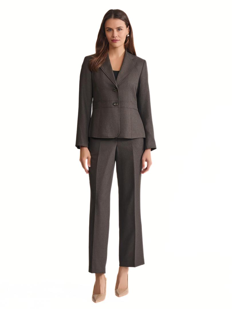 Le Suit Crosshatch Two Button Jacket with Inset Waist & Trouser Grey Multi, 2P